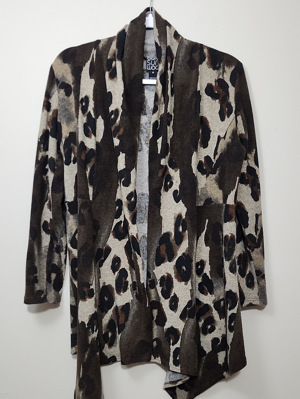 Clara Sun Woo Leopard Print Asymmetric Drape Front Cardigan Avant Garde Travel M